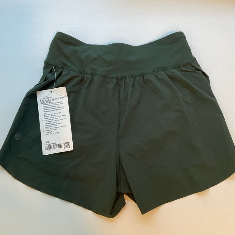 Lululemon Fast and Free High-Rise Split Short 3" Green XXS Running Gym Workout